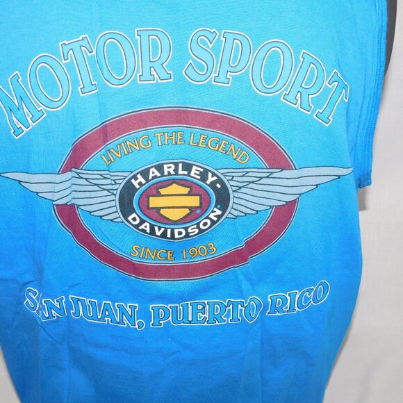 Harley Davidson Motor Sport Motorcycles Puerto Rico Blue Mens XL Tank Top Wings - Picture 7 of 7